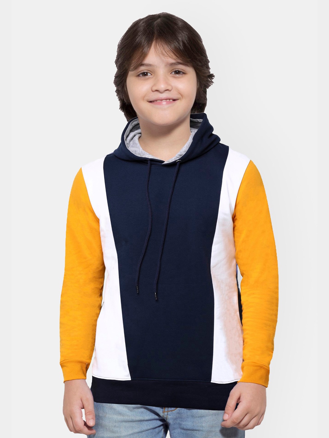 

Maniac Boys Navy Blue Colourblocked Hood Cotton T-shirt