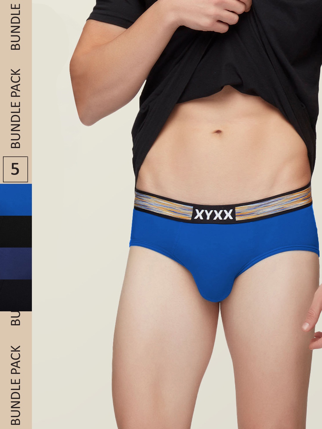 

XYXX Men Pack Of 5 Black & Blue Solid IntelliSoft Antimicrobial Basic Briefs XYBRF5PCKN217