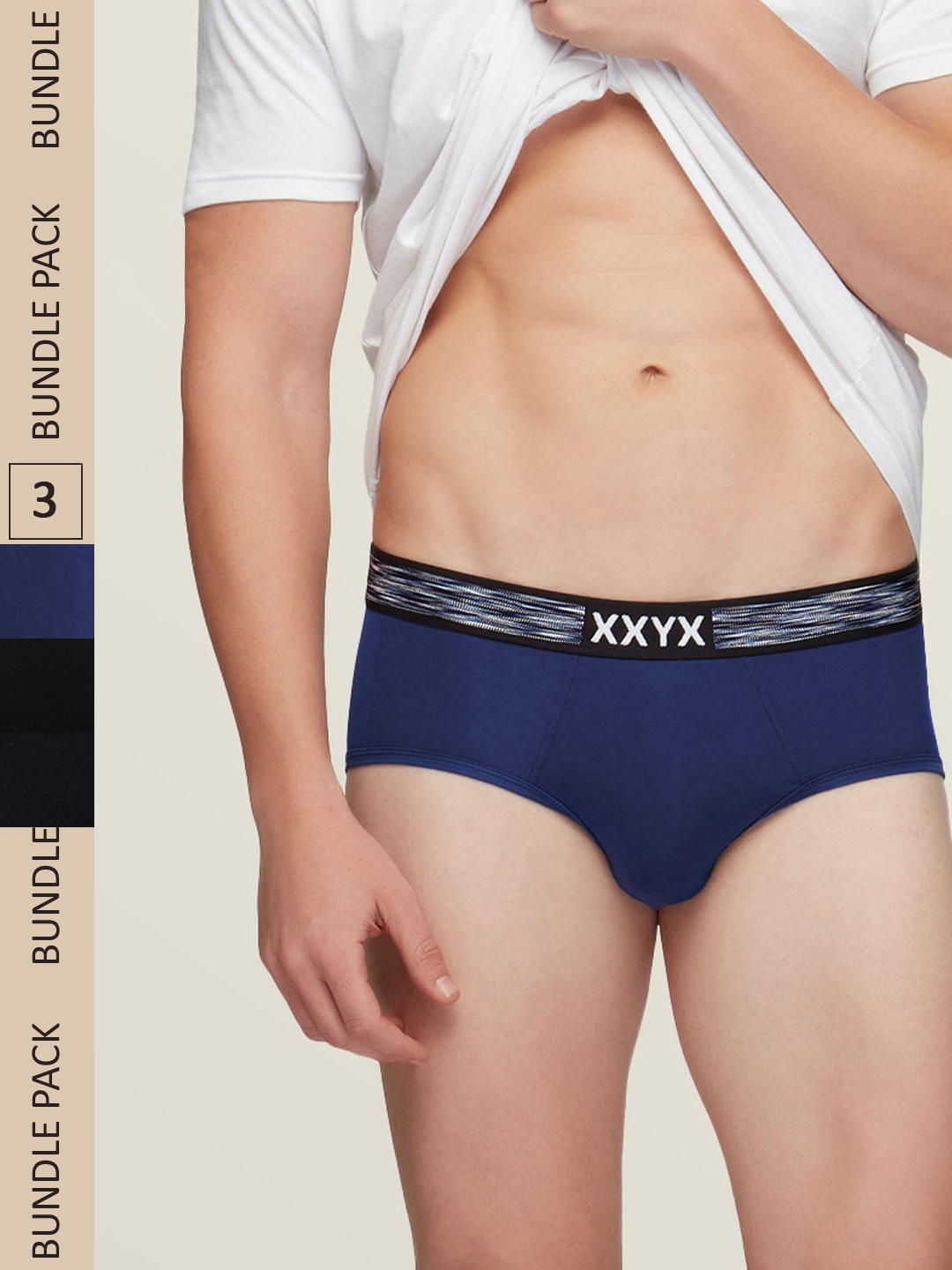 

XYXX Men Pack Of 3 Solid Black IntelliSoft Antimicrobial Basic Briefs