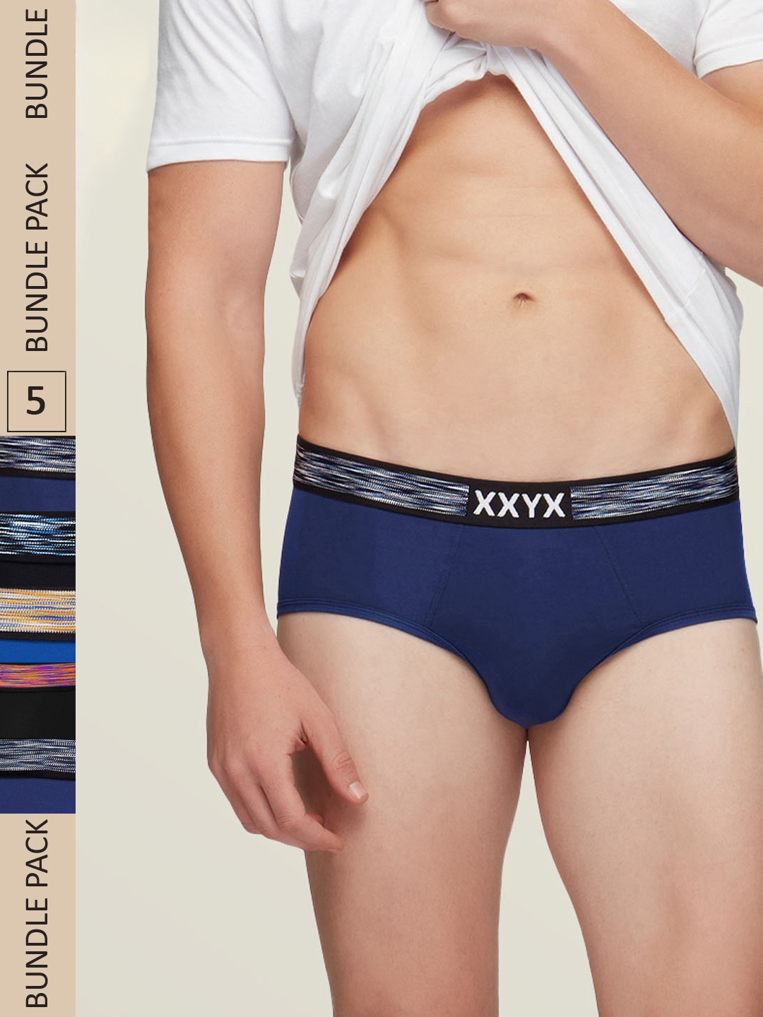 

XYXX Men Pack Of 5 Solid Blue IntelliSoft Antimicrobial basic Briefs