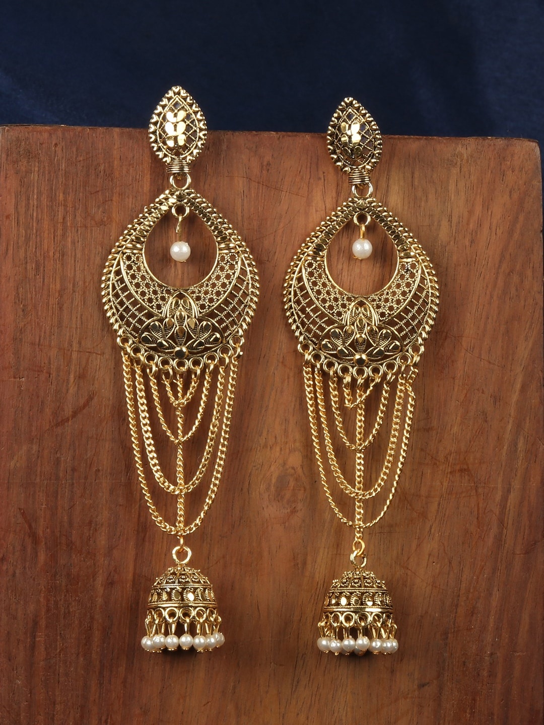 

ANIKAS CREATION Gold-Toned Contemporary Chandbalis