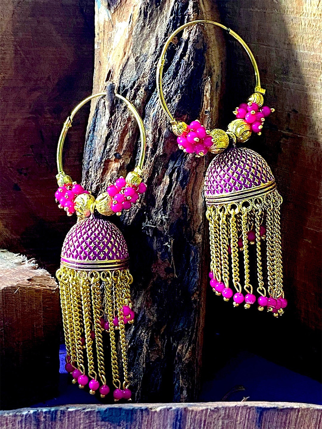 

ANIKAS CREATION Pink & Gold plated Hoop Earrings