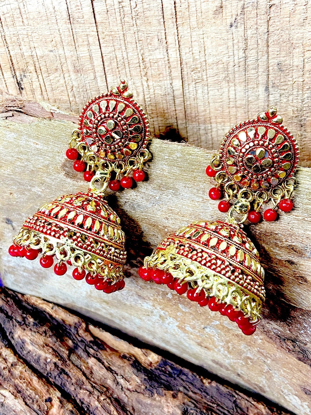 

ANIKAS CREATION Red Contemporary Jhumkas