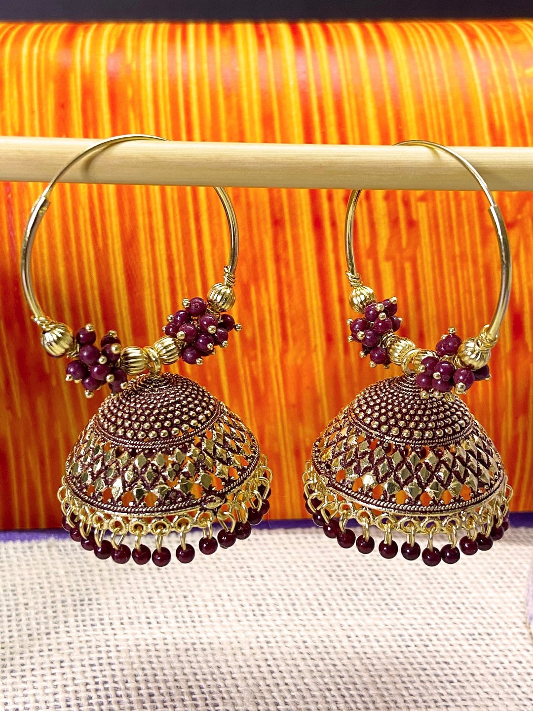 

ANIKAS CREATION Maroon Contemporary Jhumkas