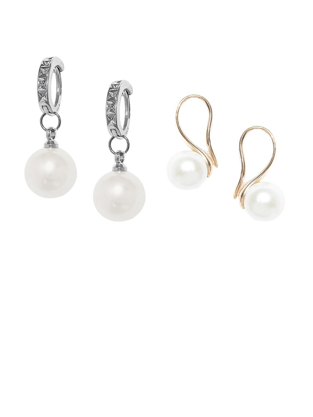 

OOMPH Set Of 2 White & Silver-Toned Contemporary Drop Earrings
