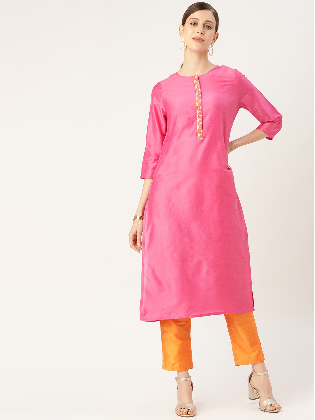 

all about you Women Pink Regular Thread Work Kurta with Trousers