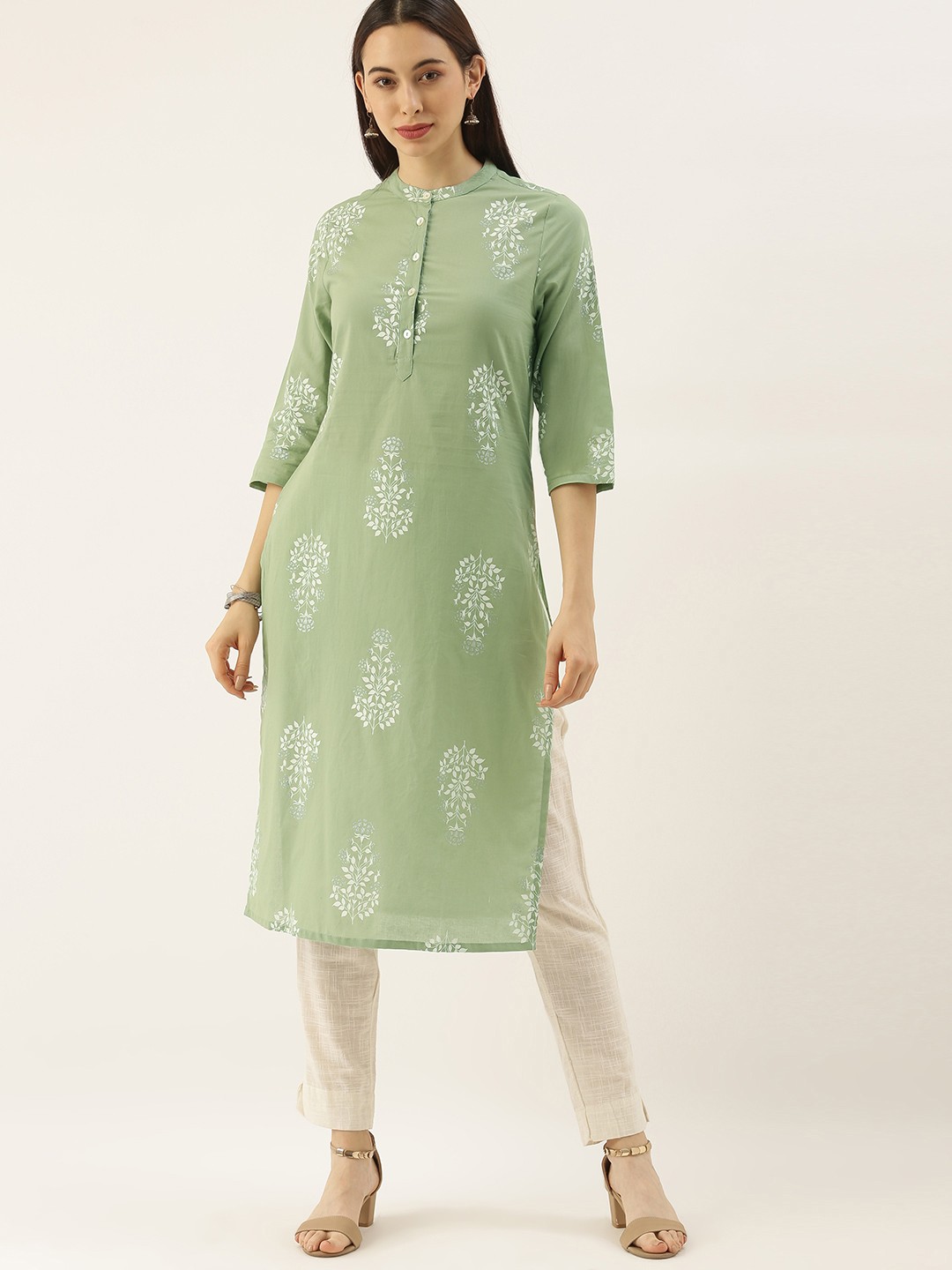 

all about you Women Green Ethnic Motifs Printed Kurta