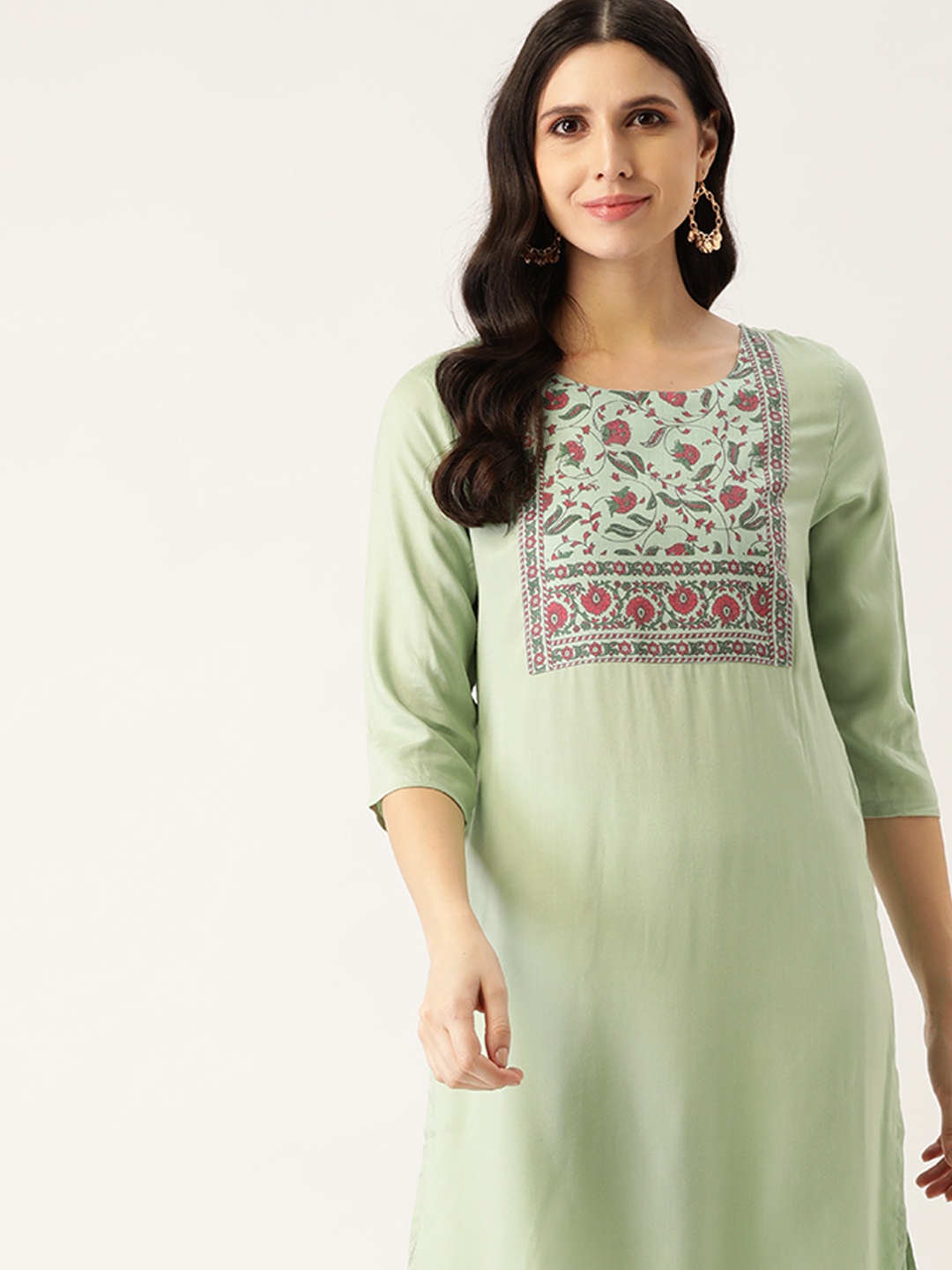 

all about you Women Green Ethnic Motifs Yoke Design Kurta with Trousers