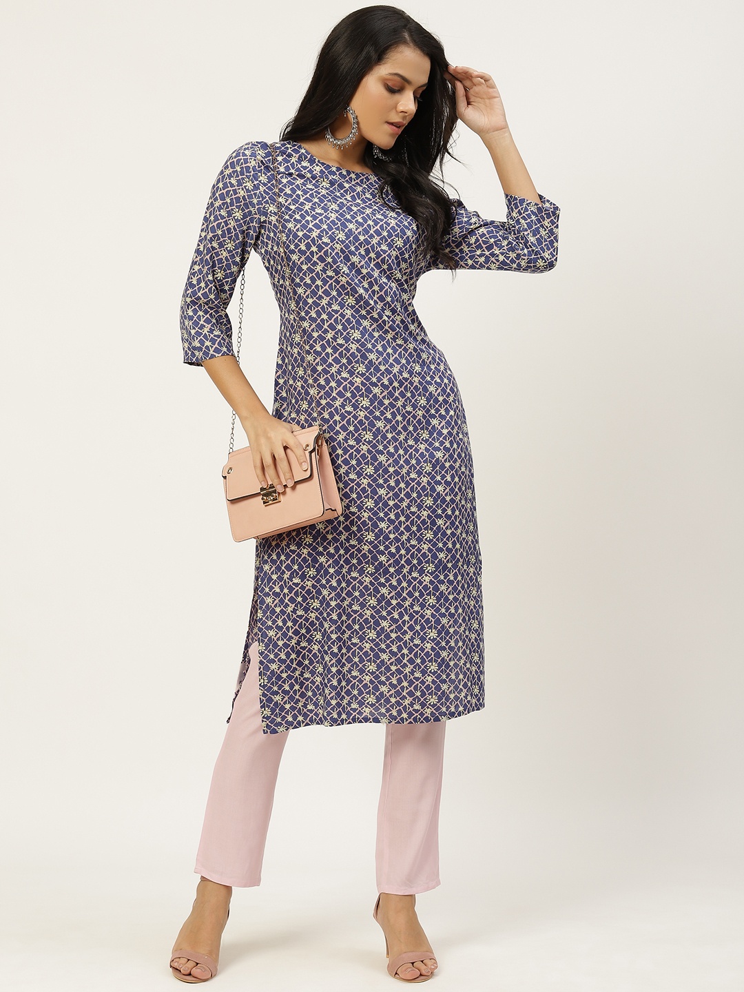 

all about you Women Blue Ethnic Motifs Printed Kurta with Trousers