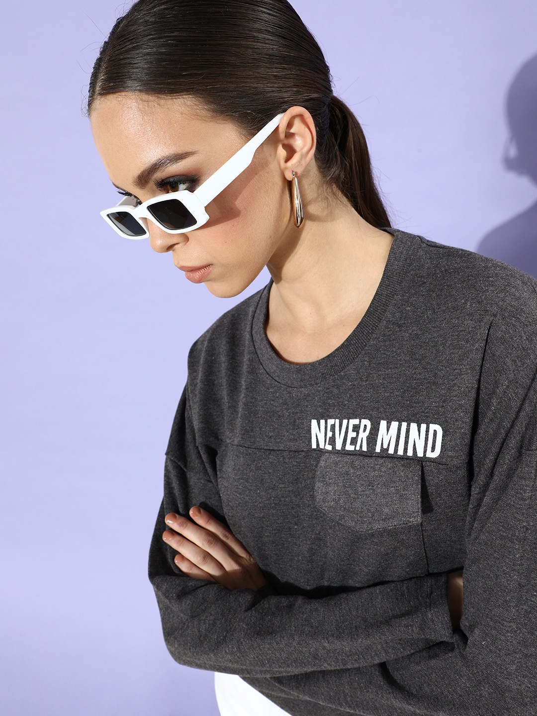 

DressBerry Women Charcoal Grey Typography Printed Sweatshirt