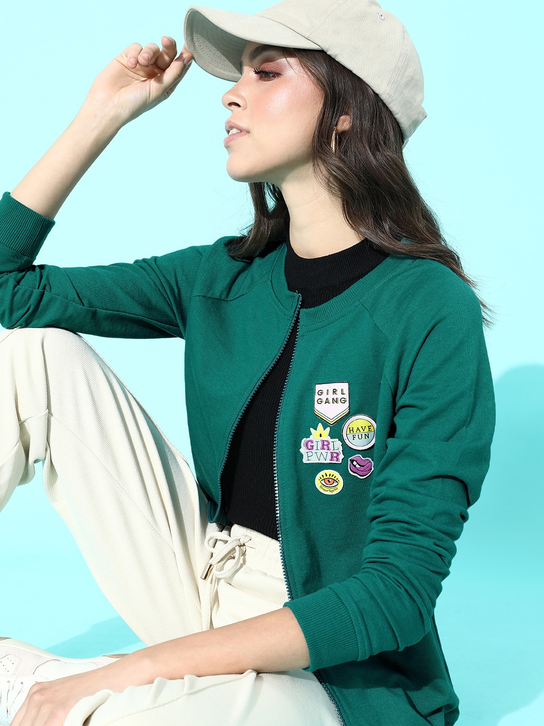 

DressBerry Women Gorgeous Green Solid Quirky Outerwear Sweatshirt