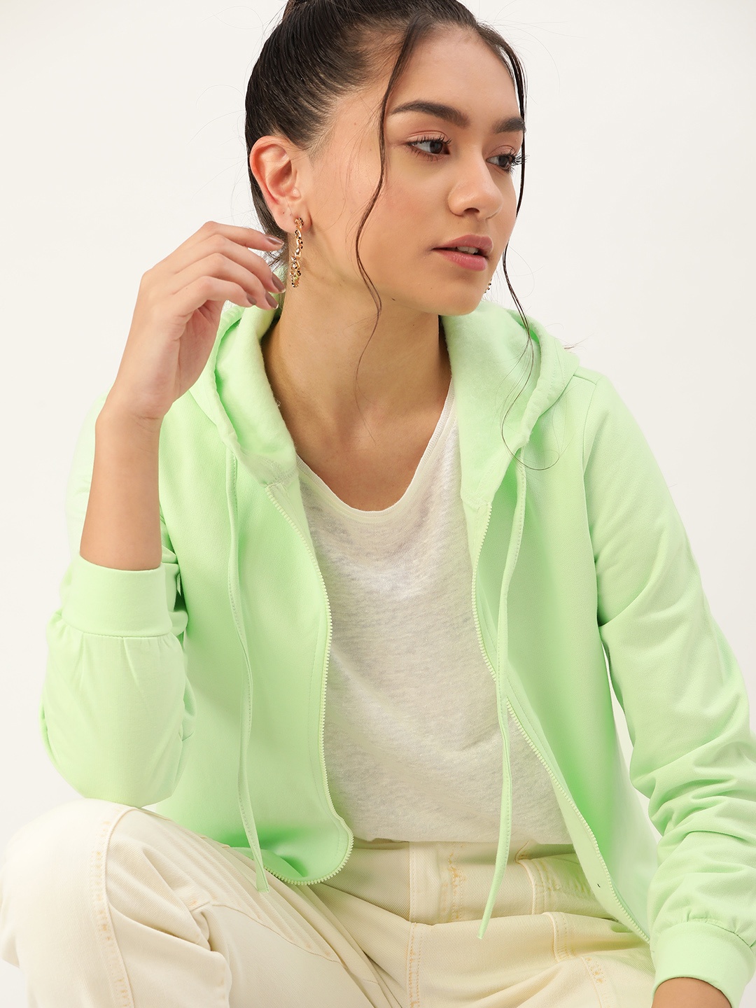 

DressBerry Women Green Solid Hooded Sweatshirt
