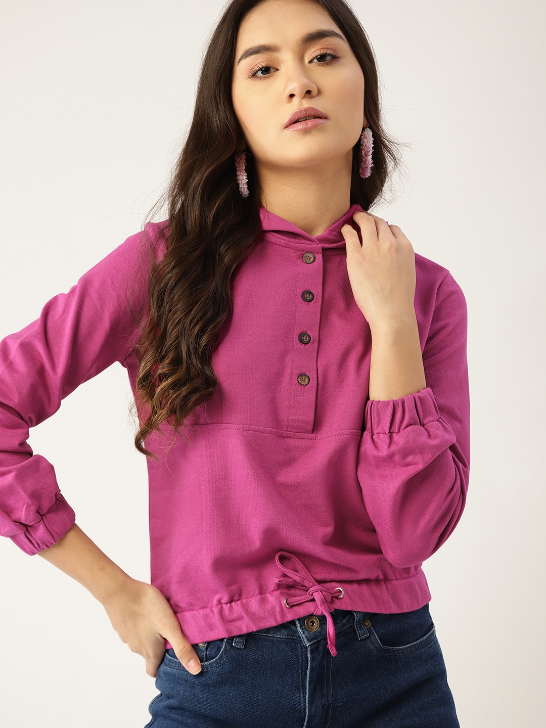 

DressBerry Women Pink Hooded Sweatshirt