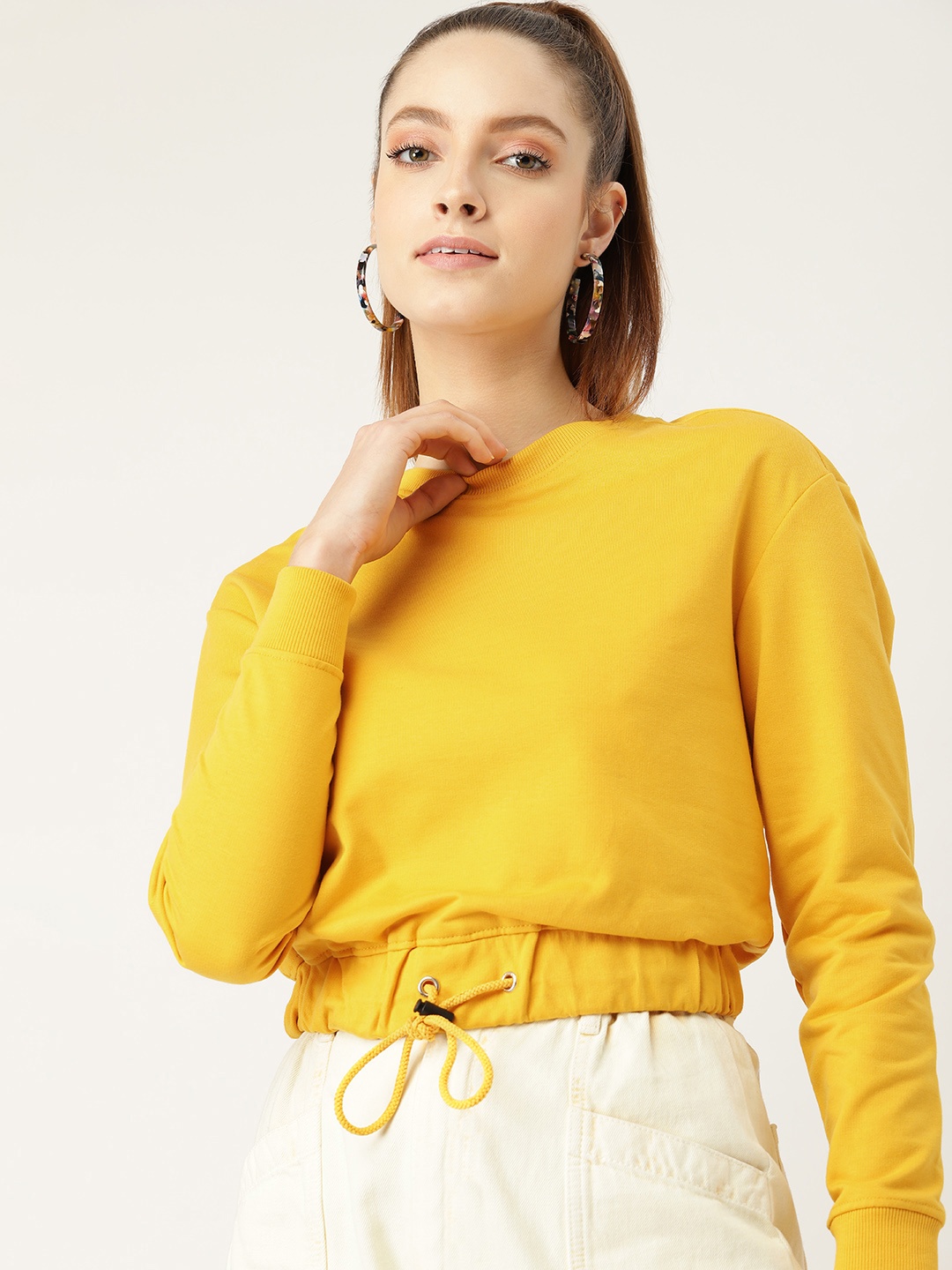 

DressBerry Women Mustard Yellow Solid Sweatshirt