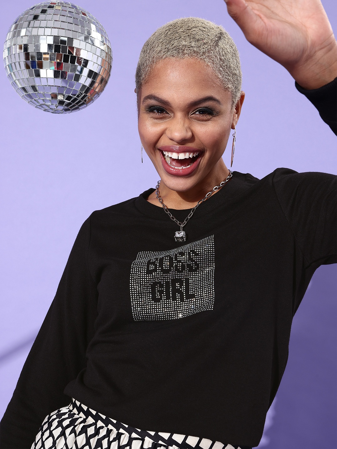 

DressBerry Women Black Printed Sweatshirt