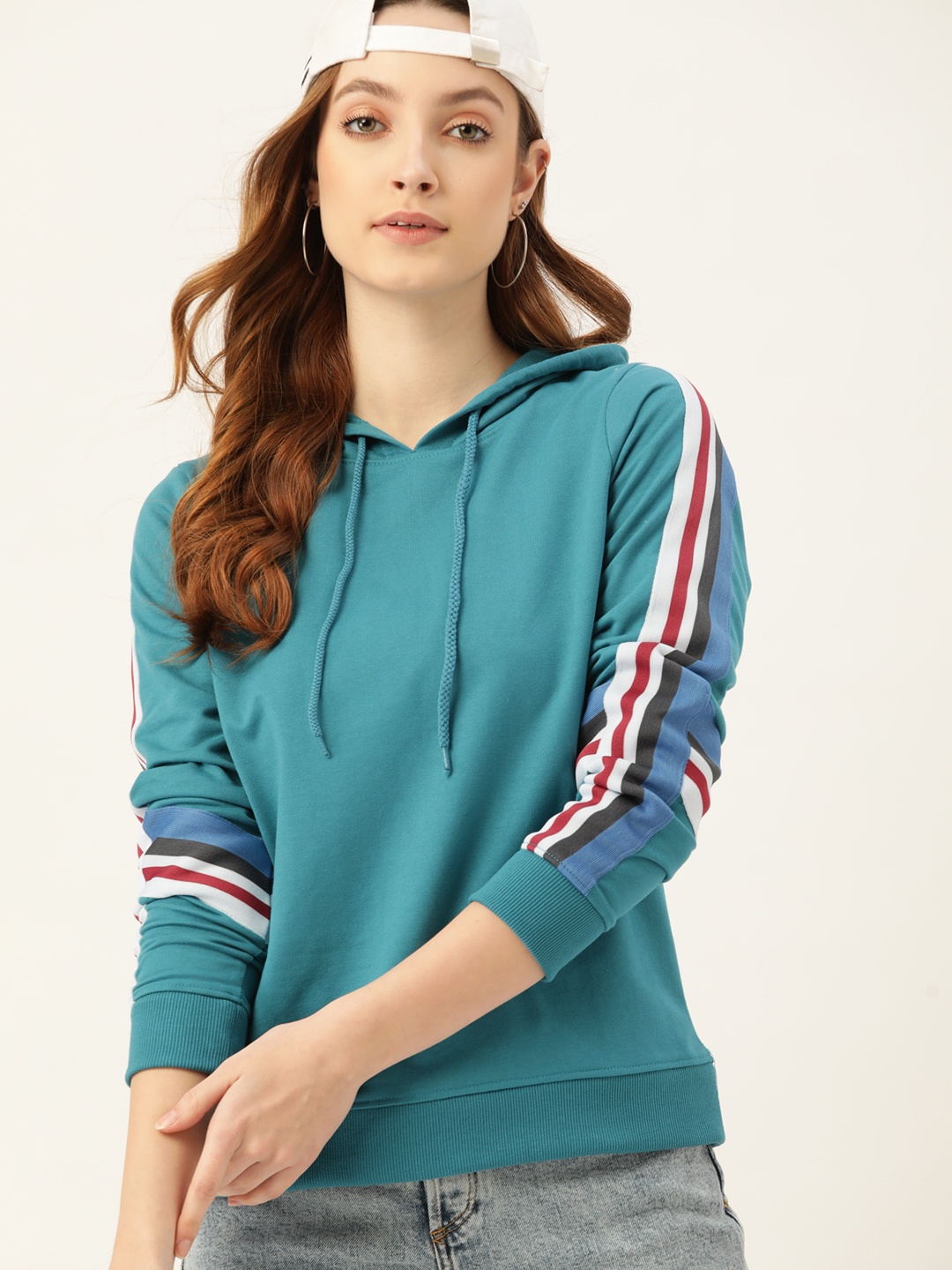 

DressBerry Women Blue Solid Hooded Sweatshirt