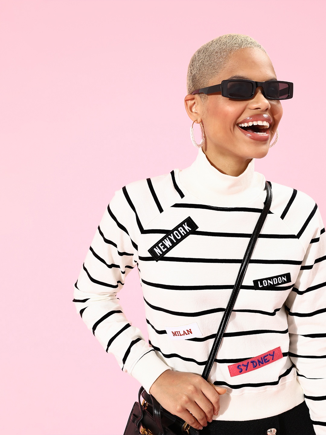 

DressBerry Women Classic White Striped Quirky Outerwear Sweatshirt