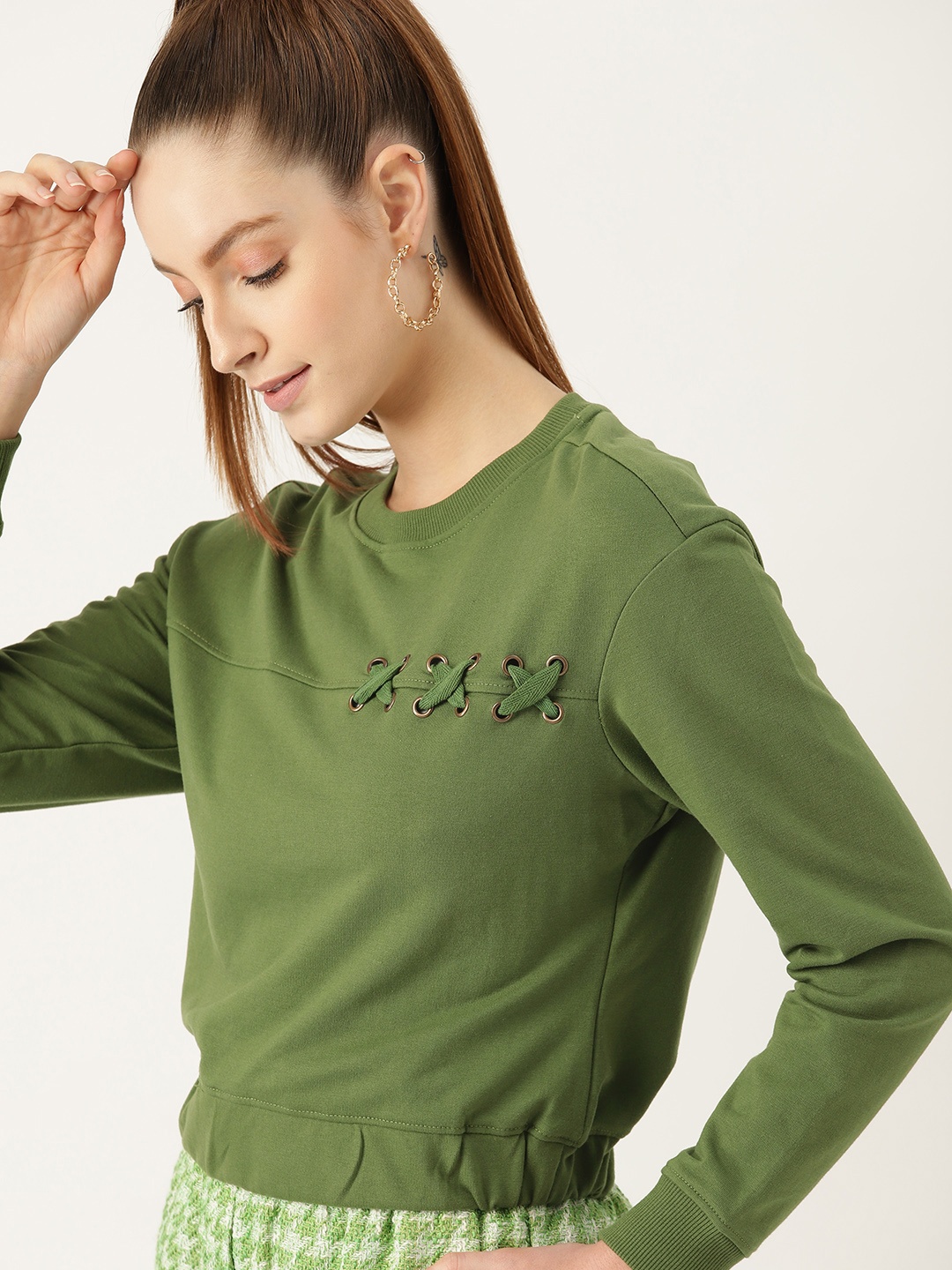 

DressBerry Women Green Solid Sweatshirt