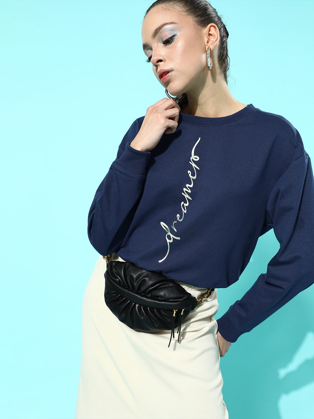 DressBerry Women Stunning Blue Printed Sweatshirt