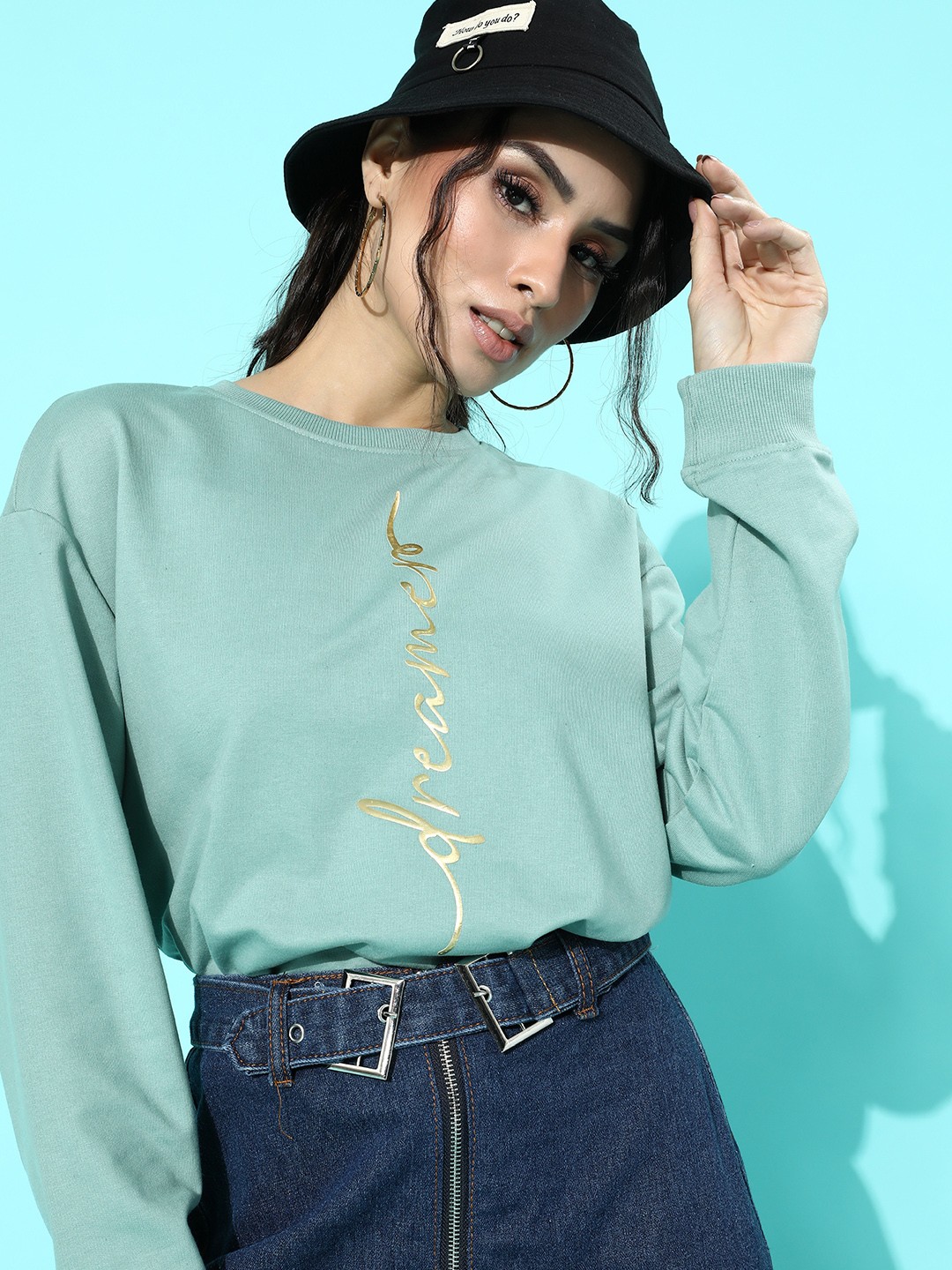 

DressBerry Women Blue & Gold Printed Sweatshirt