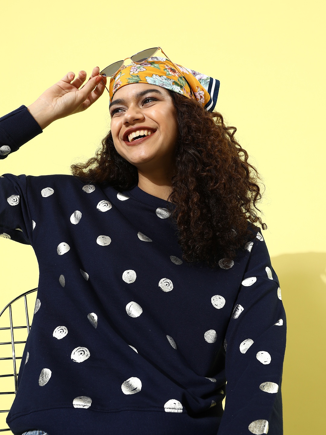 

DressBerry Women Deep Navy Blue Geometric Polka Dotted Sweatshirt