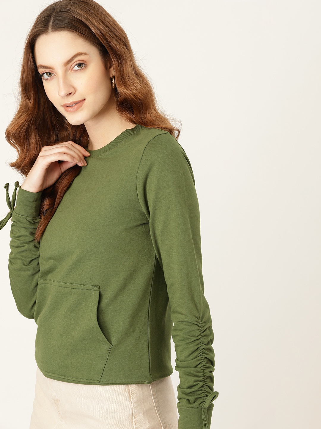 

DressBerry Women Olive Green Solid Sweatshirt