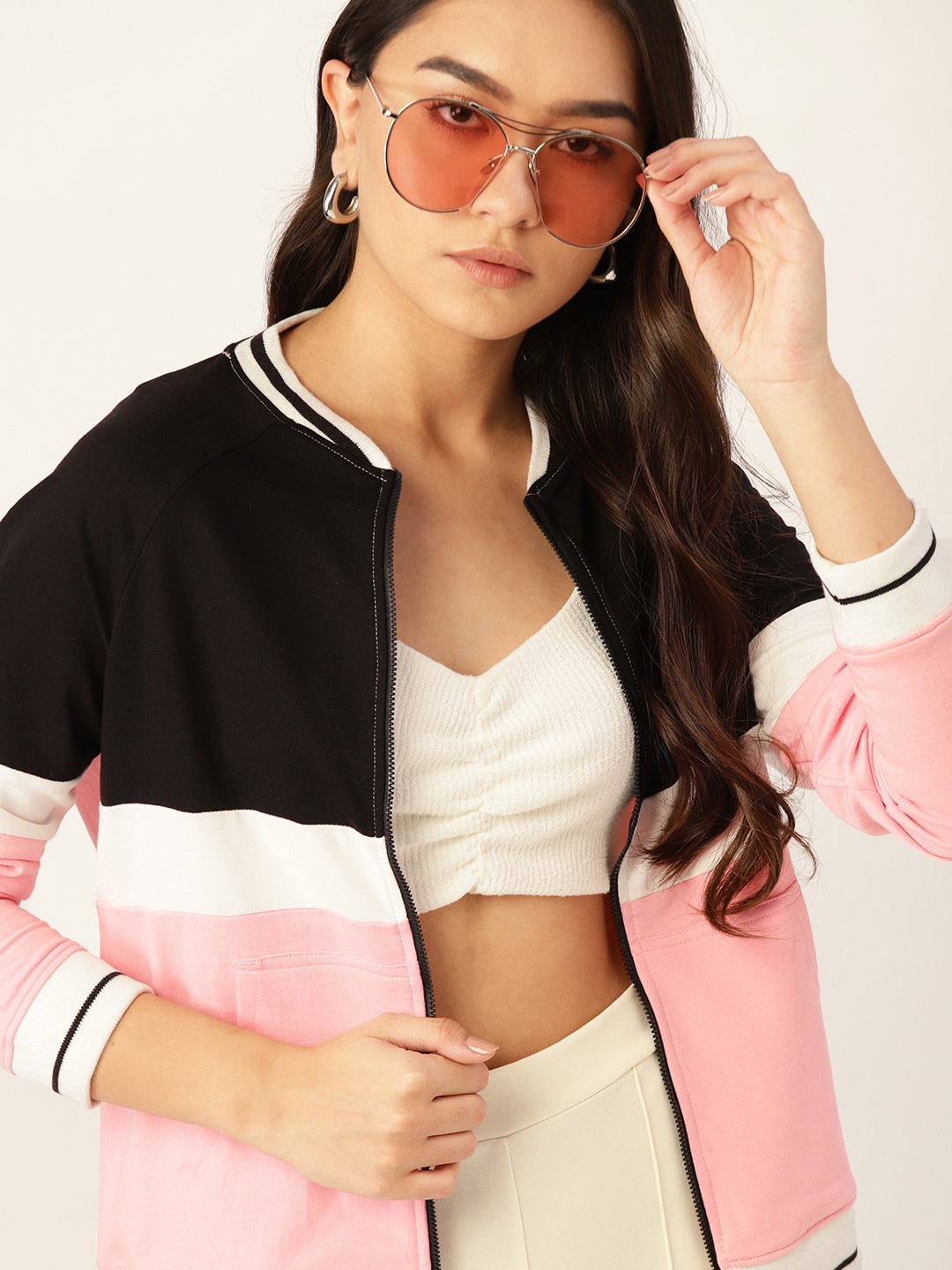 

DressBerry Women Pink & Black Colourblocked Sweatshirt