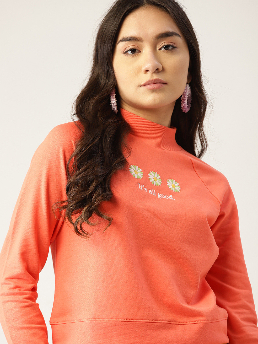 

DressBerry Women Orange Embroidered Sweatshirt