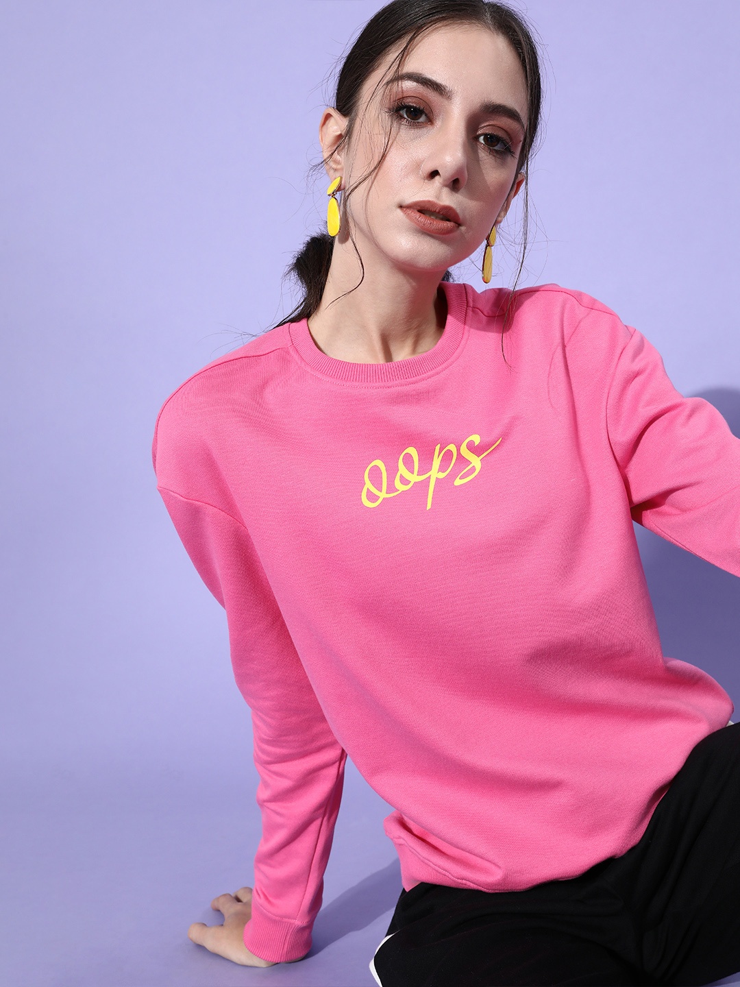 

DressBerry Women Pretty Pink Typography Knitted Sweatshirt