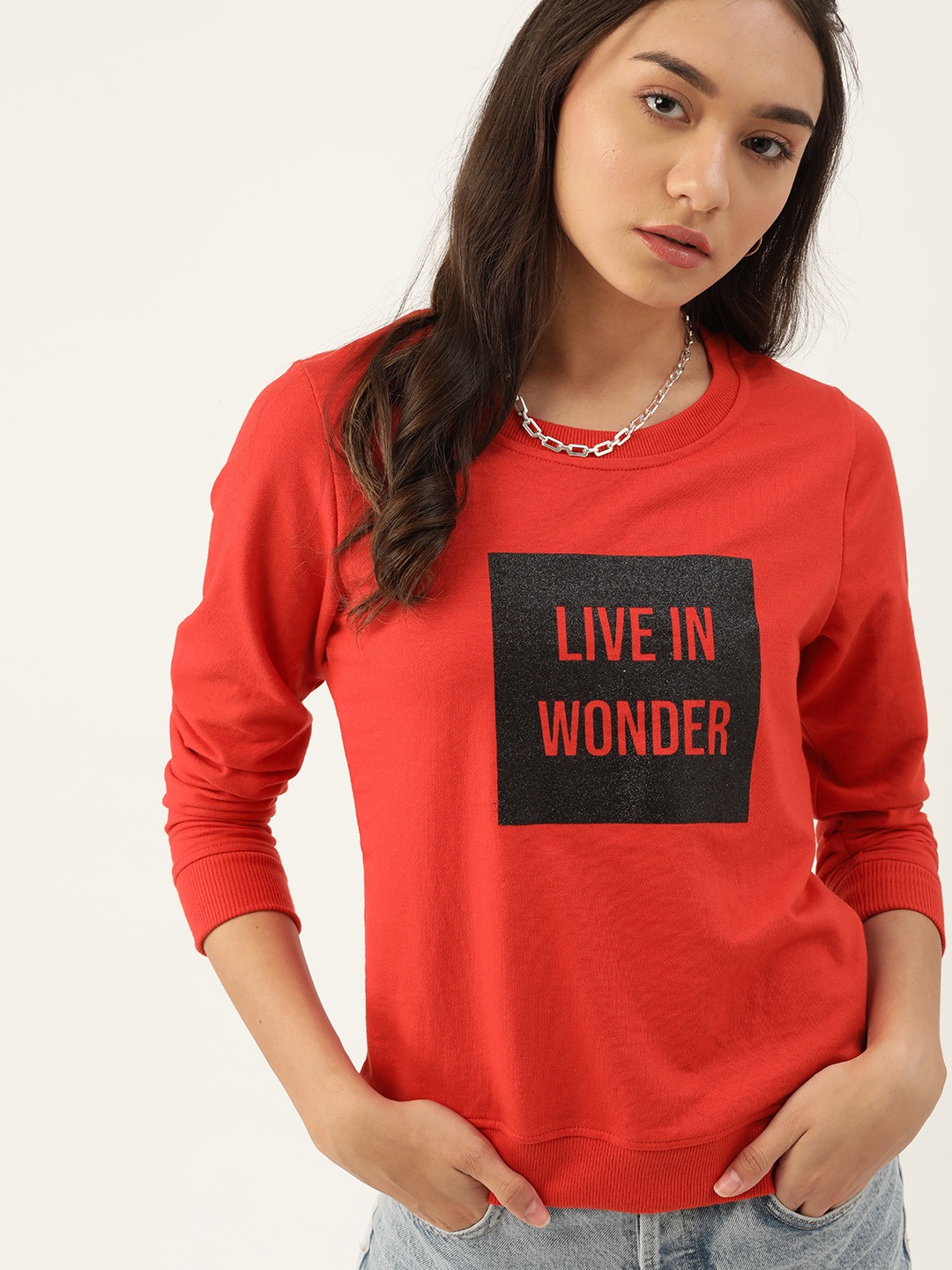 

DressBerry Women Red & Black Printed Sweatshirt