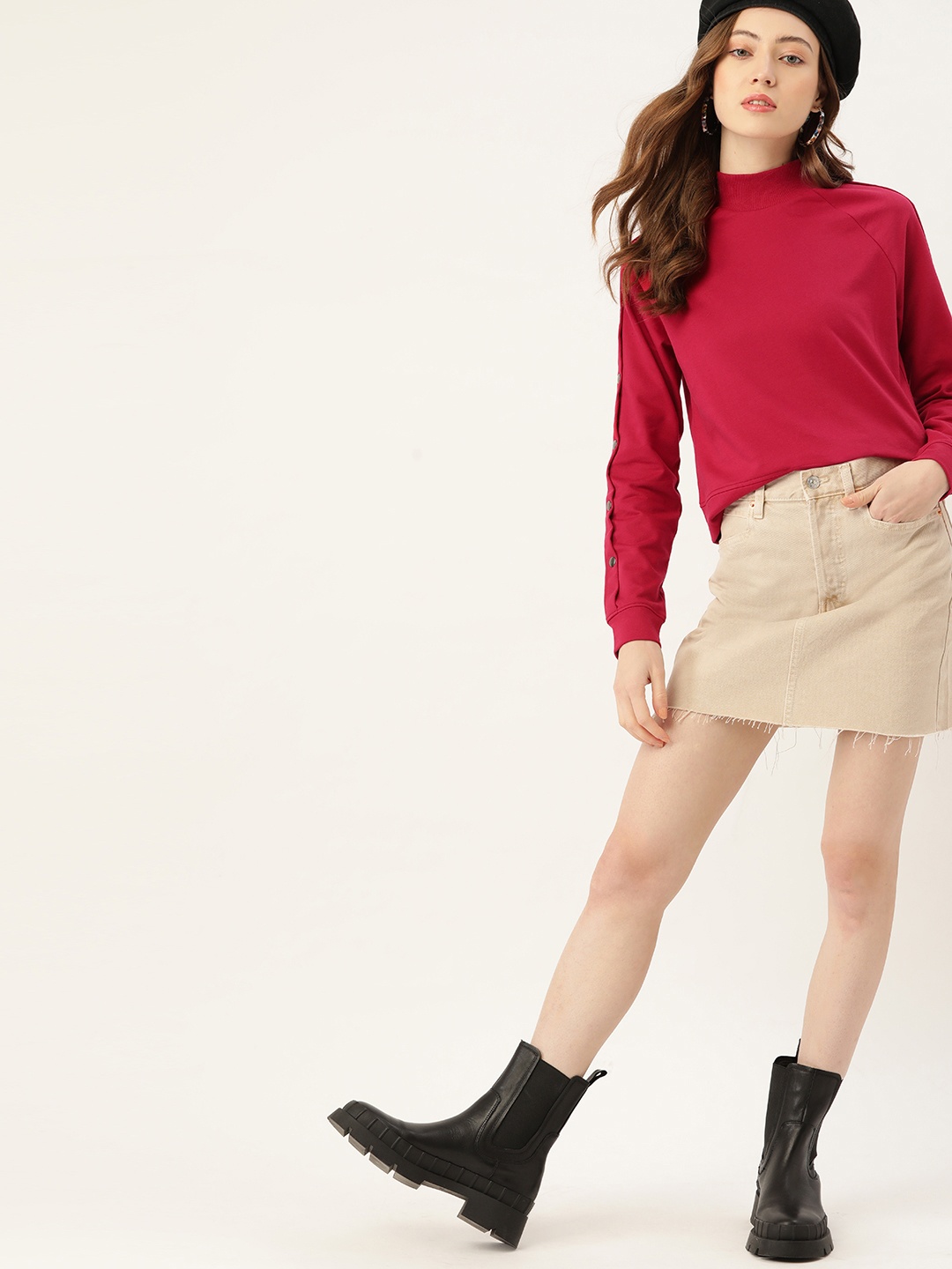 

DressBerry Women Magenta Pink Solid Sweatshirt