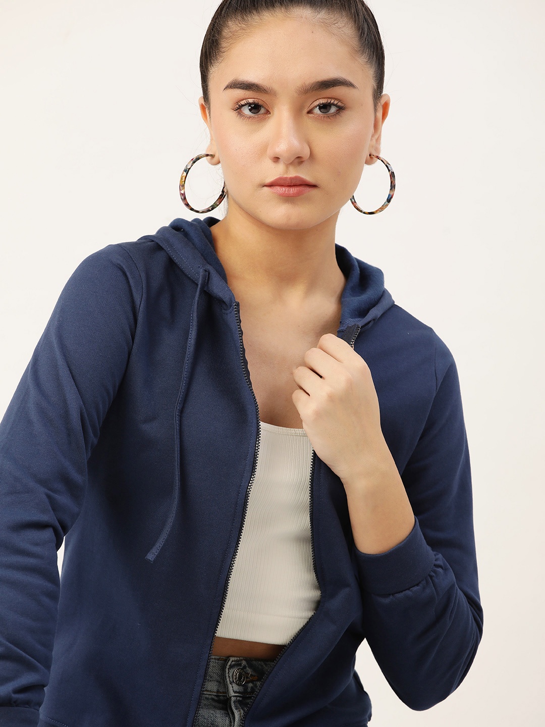 

DressBerry Women Navy Blue Hooded Sweatshirt
