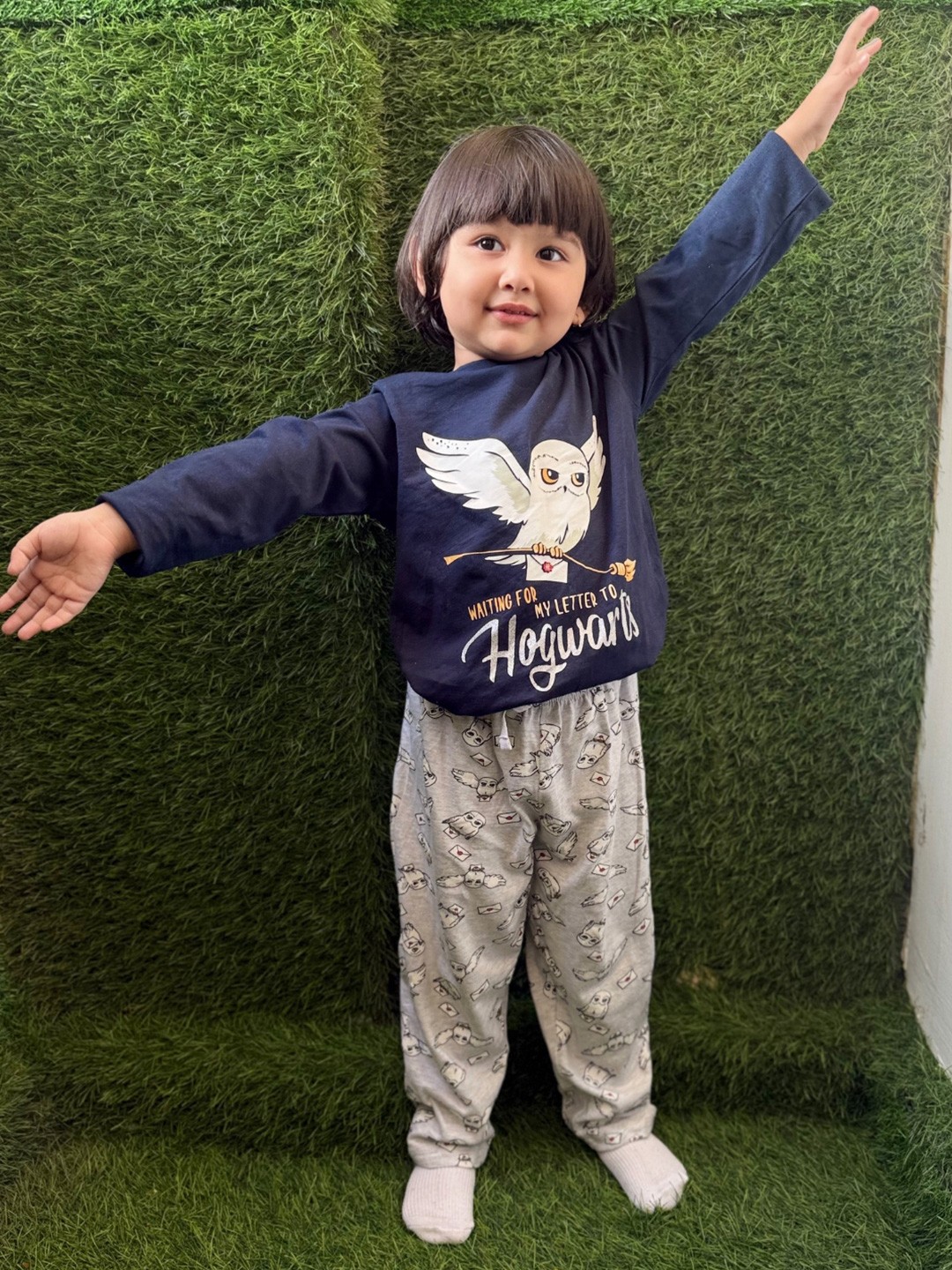 

Nap Chief Kids Navy Blue & Grey Harry Potter Letter to Hogwarts Organic Cotton Night Suit