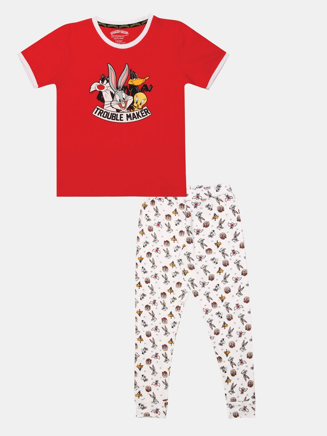 

Nap Chief Unisex Kids Red & Black Looney Tunes Printed Night suit