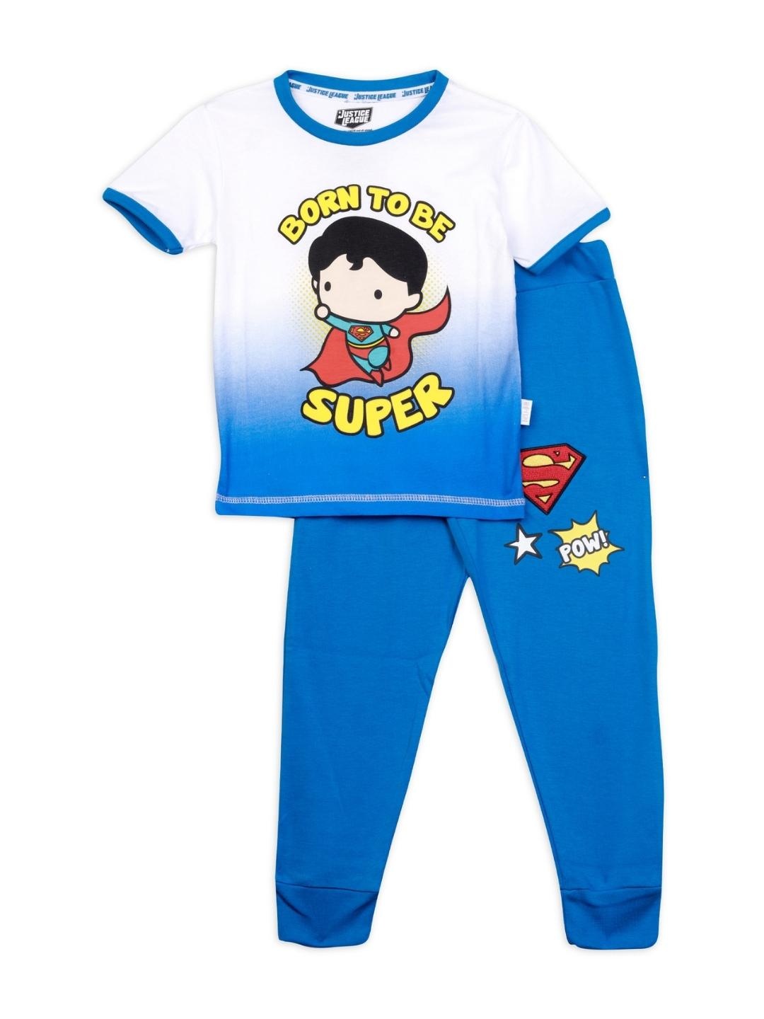 

Nap Chief Boys White & Blue Superman Printed Night Suit
