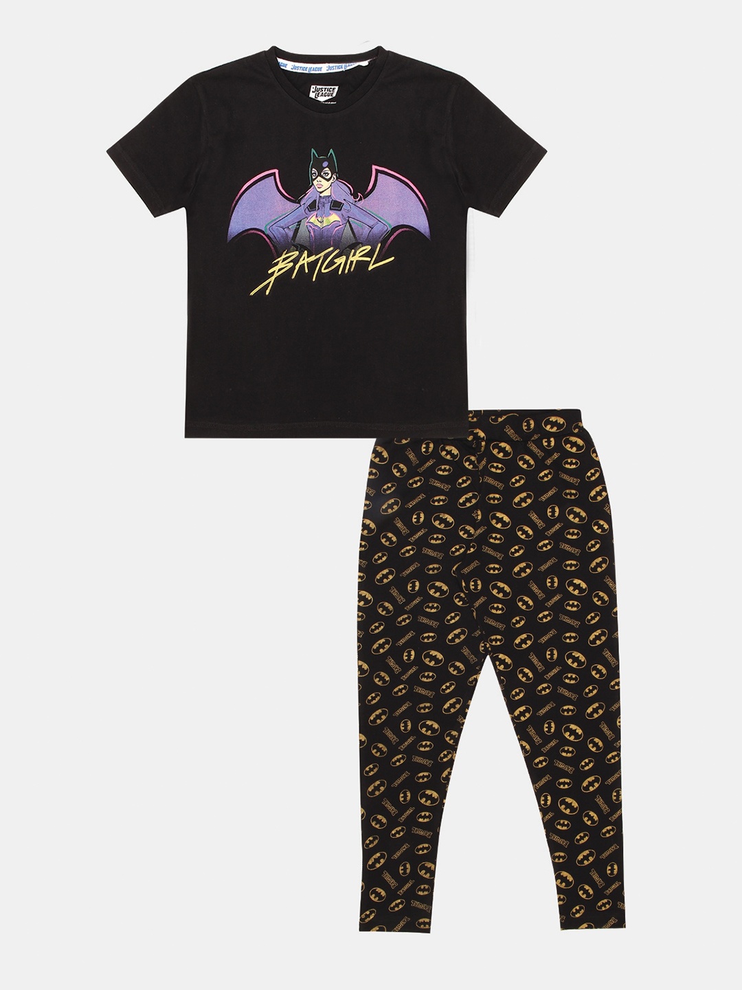

Nap Chief Girls Black & Yellow Bat Girl Printed Night Suit