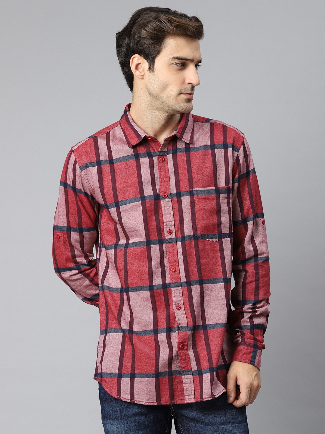 

HERE&NOW Men Red & Pink Slim Fit Checked Casual Shirt