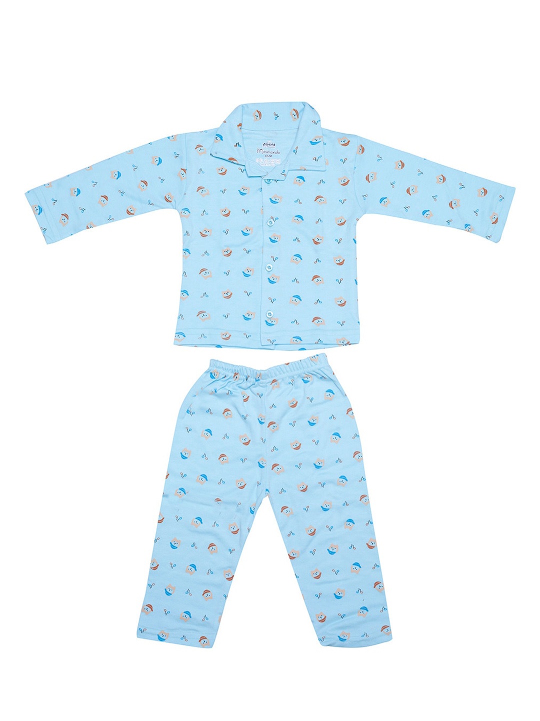 

Zoom Minimondo Kids Blue & Peach-Coloured Printed Night Suit