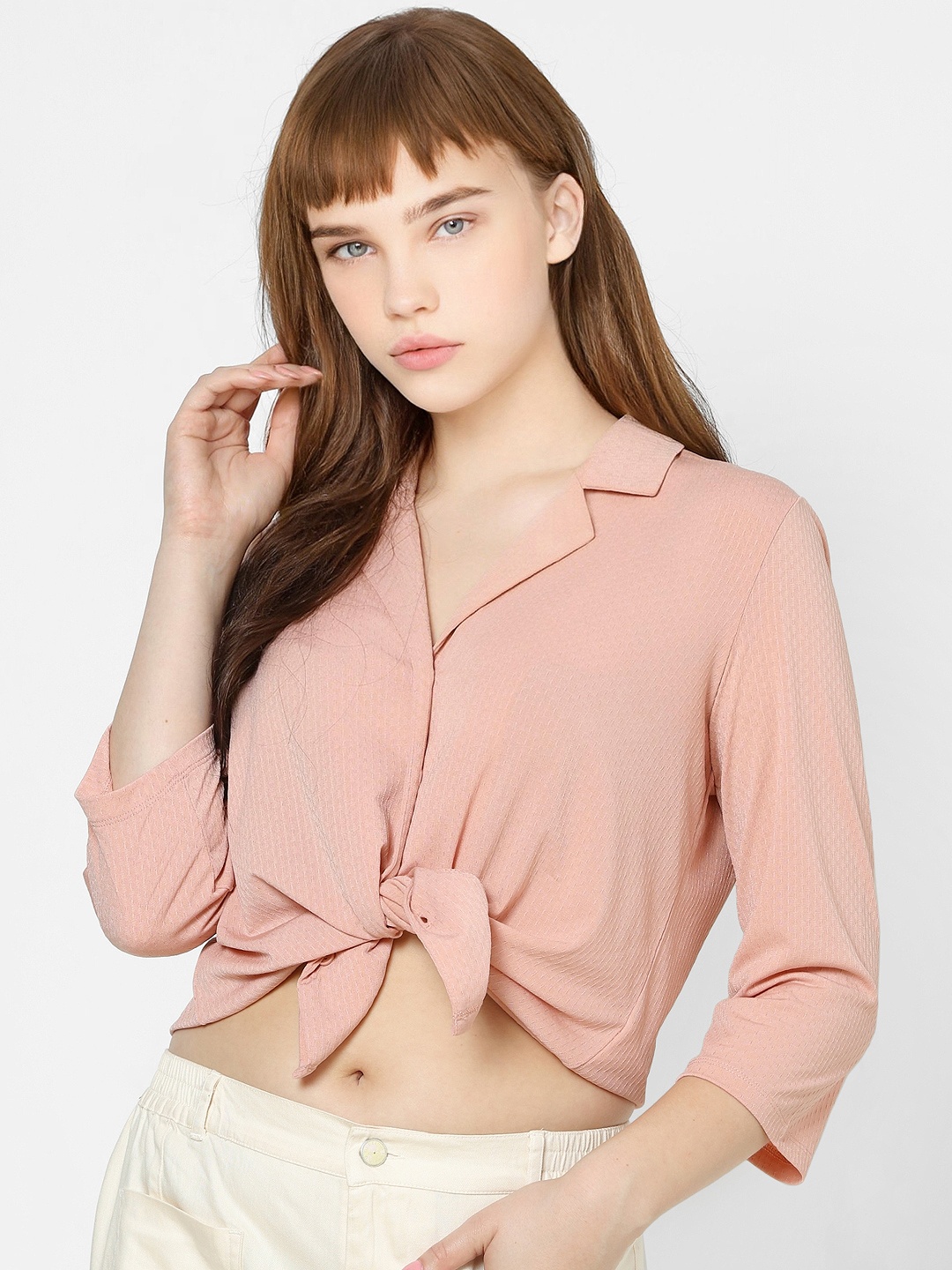 

ONLY Women Pink Self Design Casual Shirt