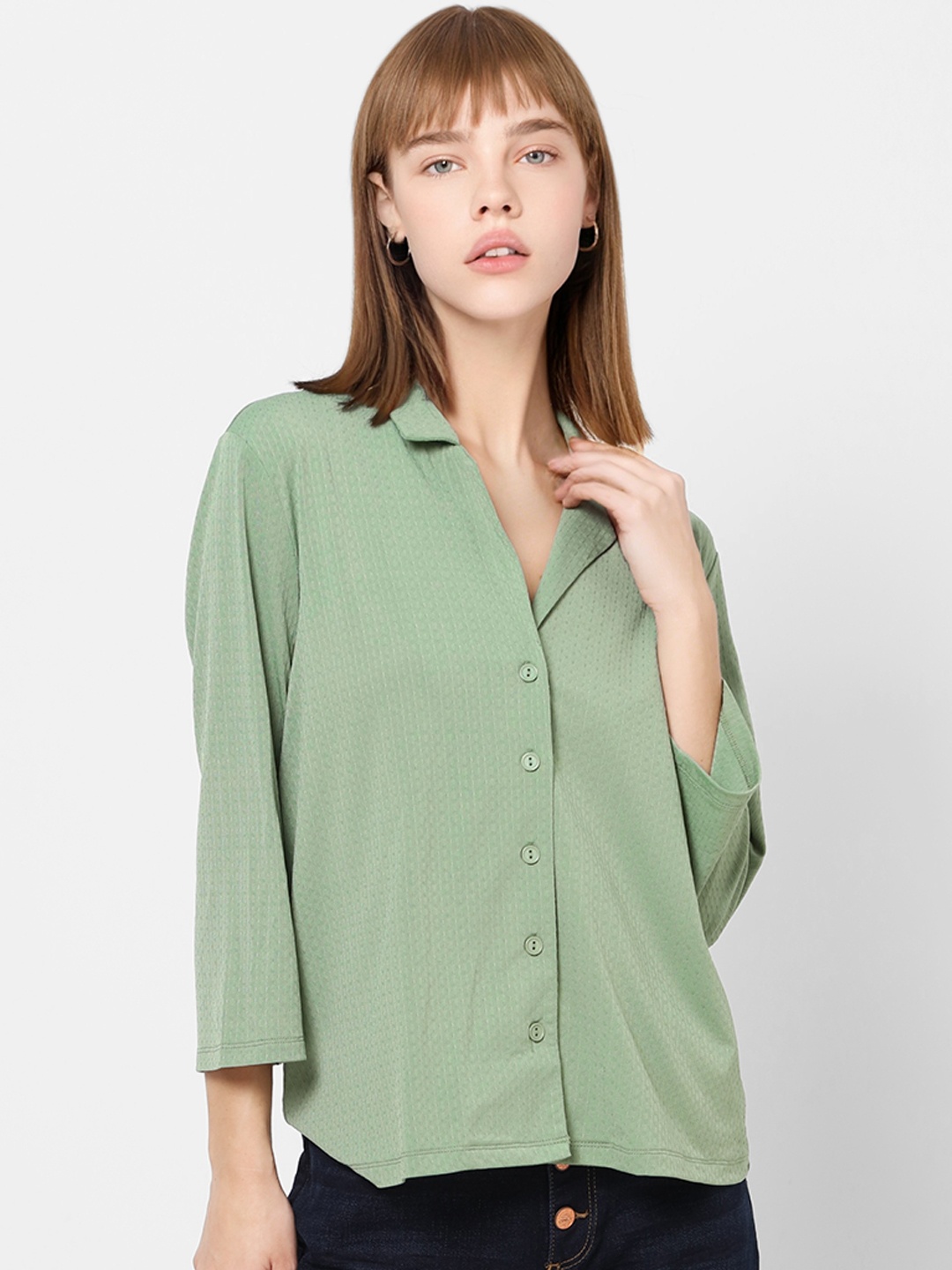 

ONLY Women Pastel Green Boxy Casual Shirt