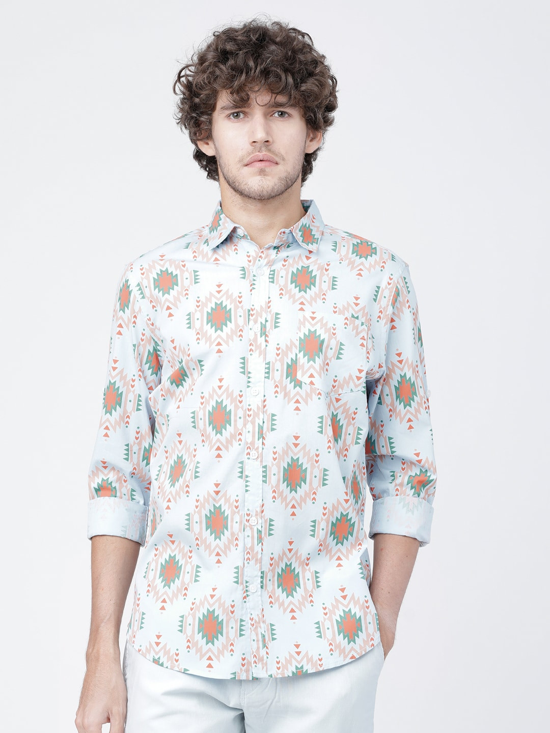 

LOCOMOTIVE Men Turquoise Blue & Green Slim Fit Printed Casual Shirt