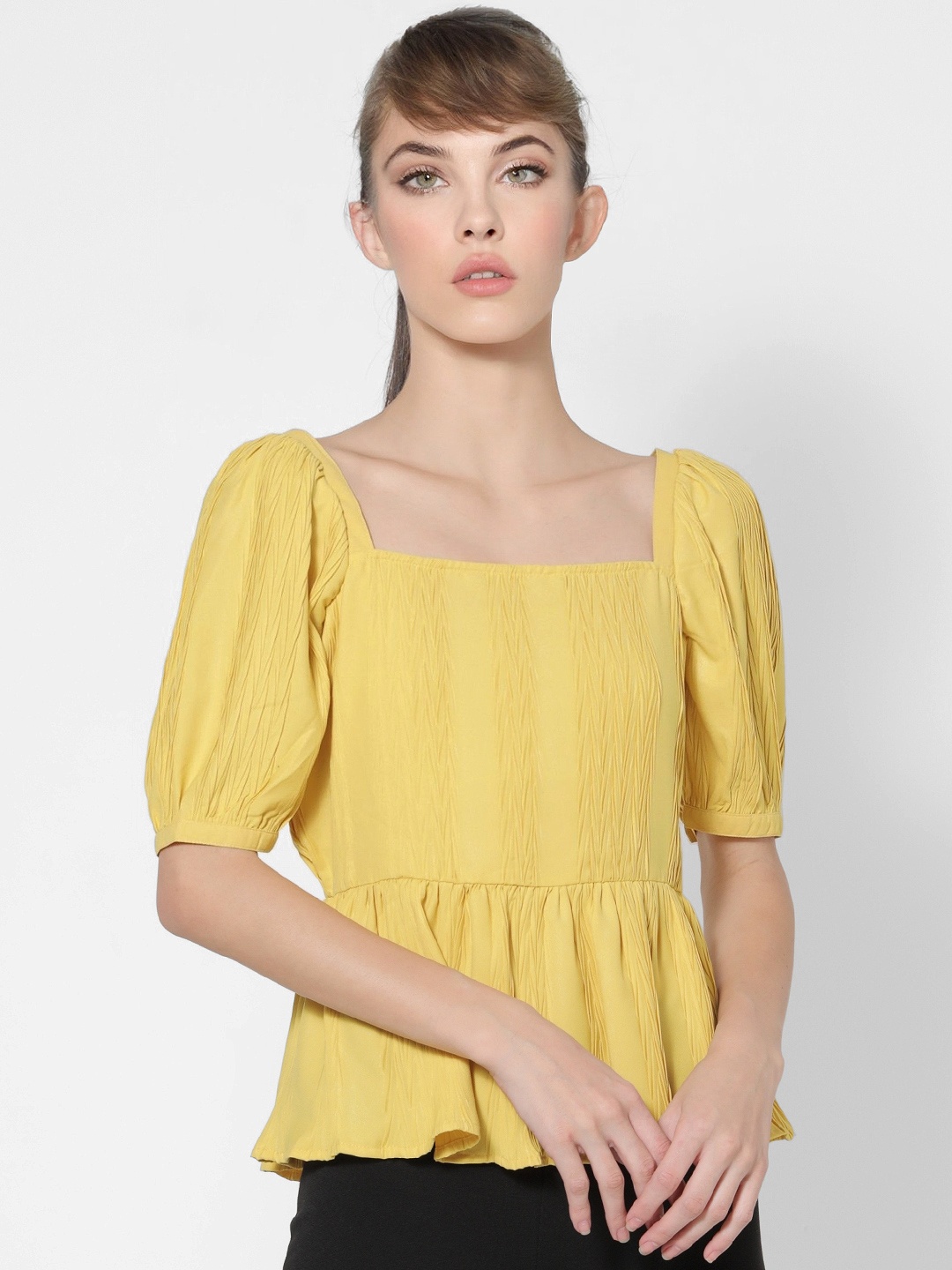 

ONLY Mustard Yellow Puff Sleeve Peplum Top