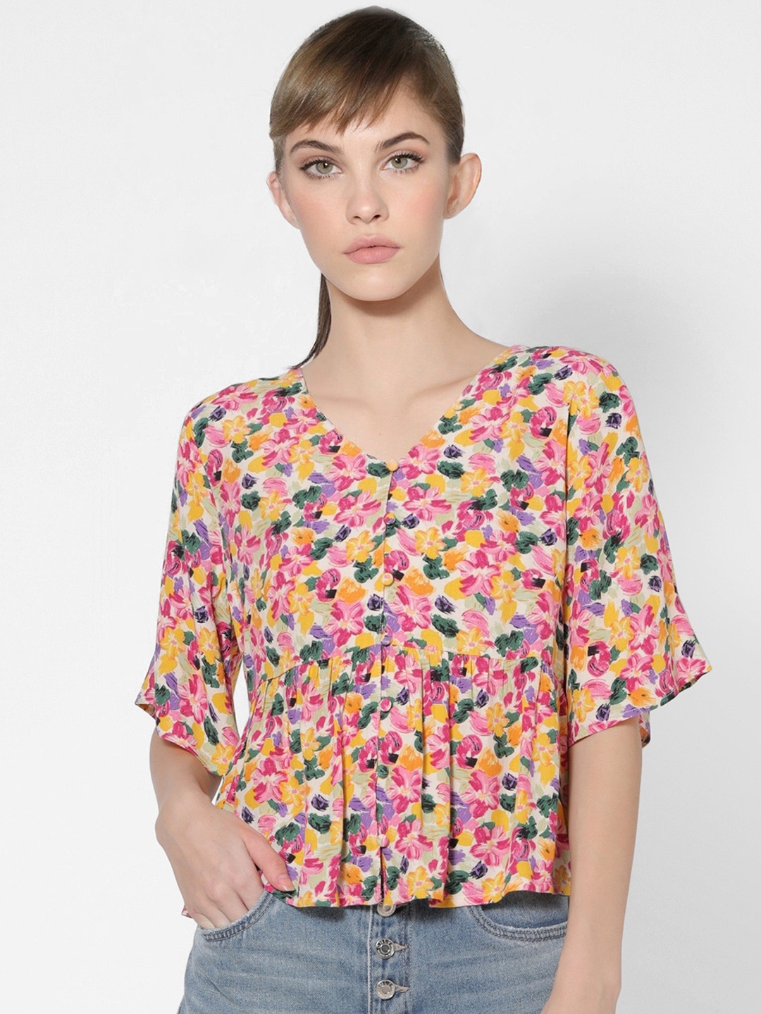 

ONLY Multicoloured Floral Printed Flared Sleeve Regular Top, Multi