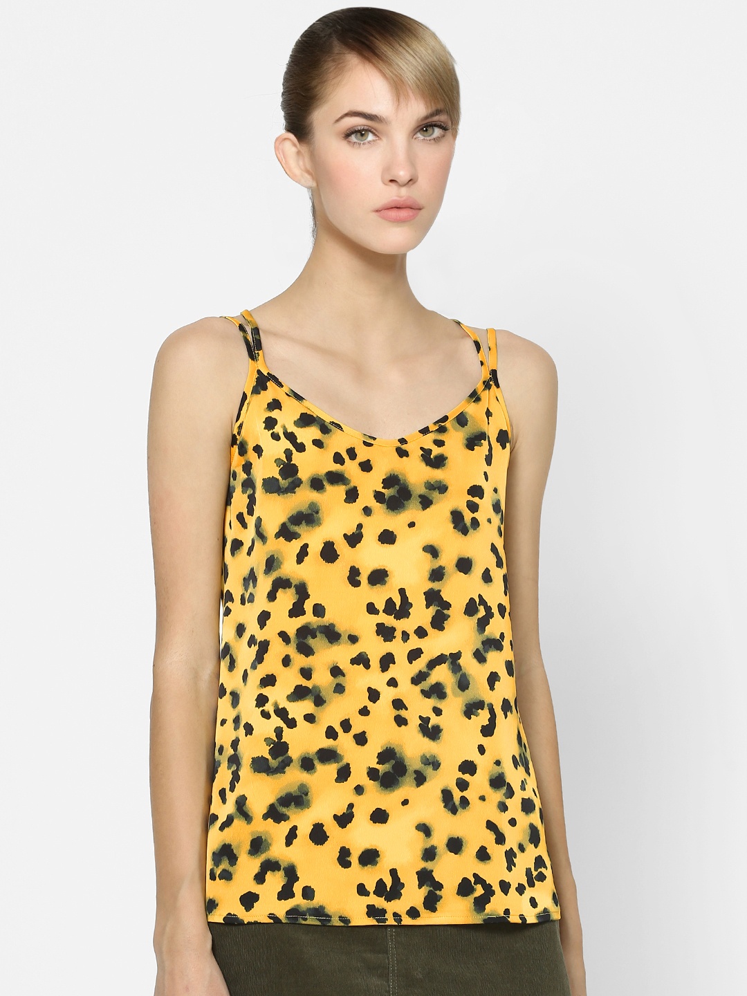 

ONLY Green & Black Animal Print Shoulder Strap Regular Top