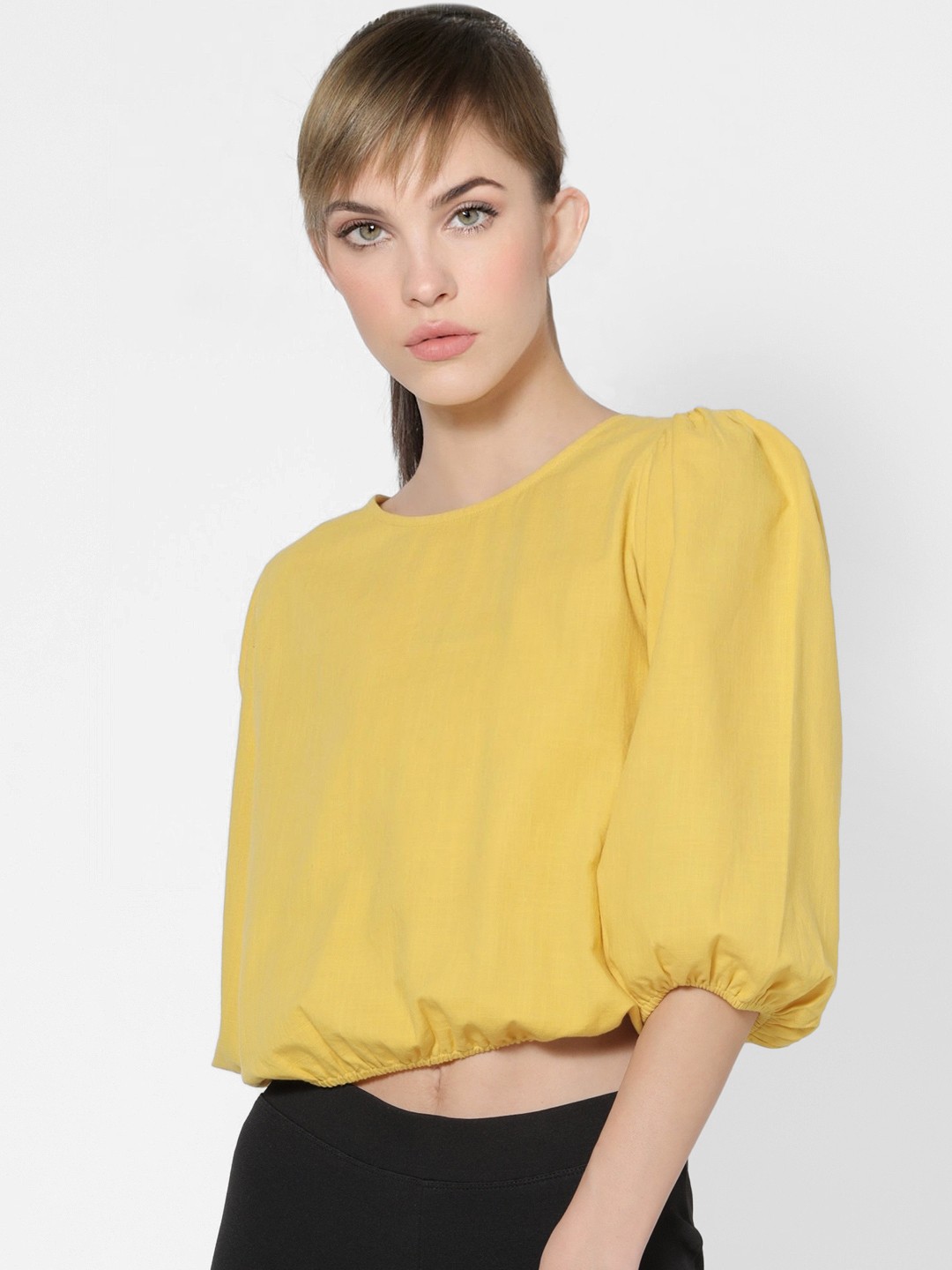 

ONLY Yellow Puff Sleeve Blouson Crop Top