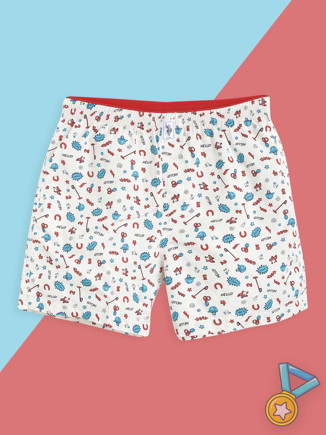 

U.S. Polo Assn. Kids Boys Off-White & Red Conversational Print Cotton Boxers 8905202197591