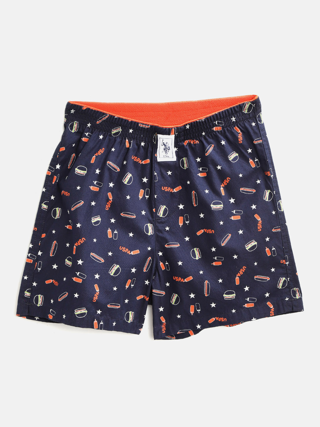 

U.S. Polo Assn. Kids Boys Navy & Orange Cotton Conversational Print Boxers 8905202197768, Navy blue