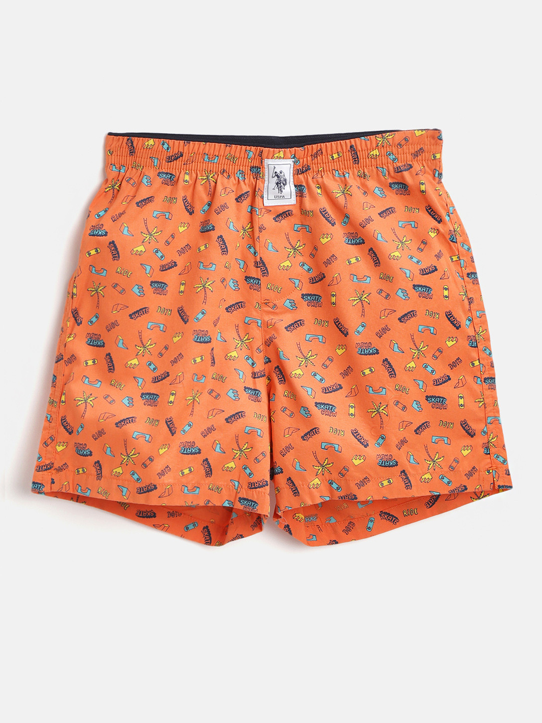 

U.S. Polo Assn. Kids Boys Orange & Blue Quirky Print Pure Cotton Boxers 8905202197669