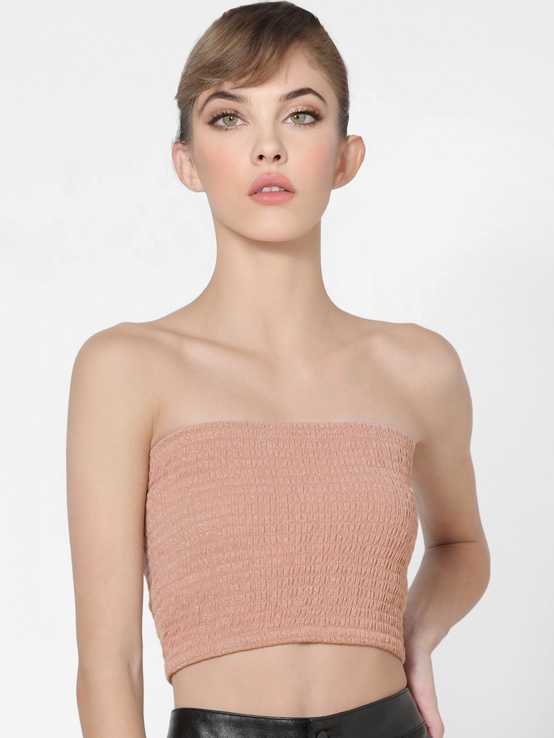 

ONLY Rust Pink Smocked Tube Crop Top