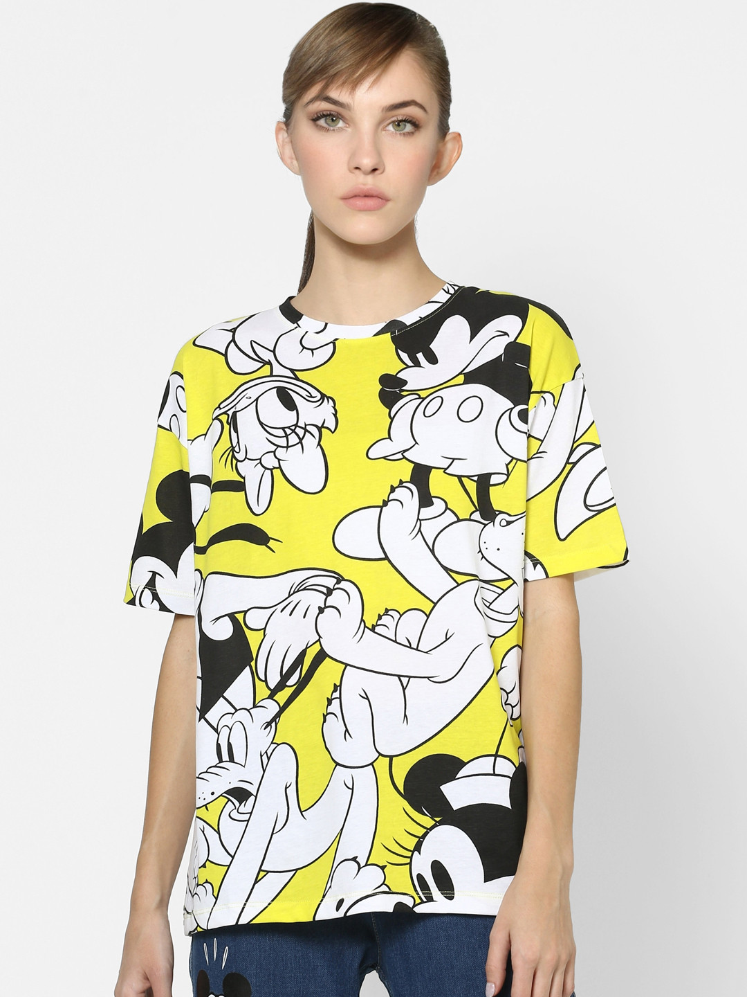 

ONLY Women Yellow & White Mickey Mouse Printed T-shirt